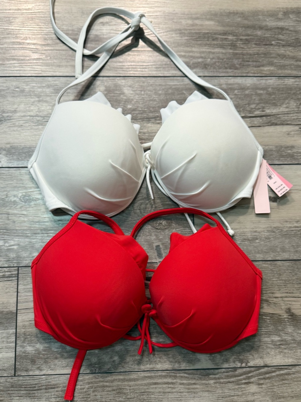 Victoria's Secret Red & White Padded Halter Bikini Tops